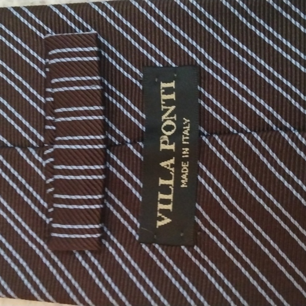 Villa Ponti Brown/Light Blue Stripe Silk Tie (Made in Italy) - Picture 6 of 10